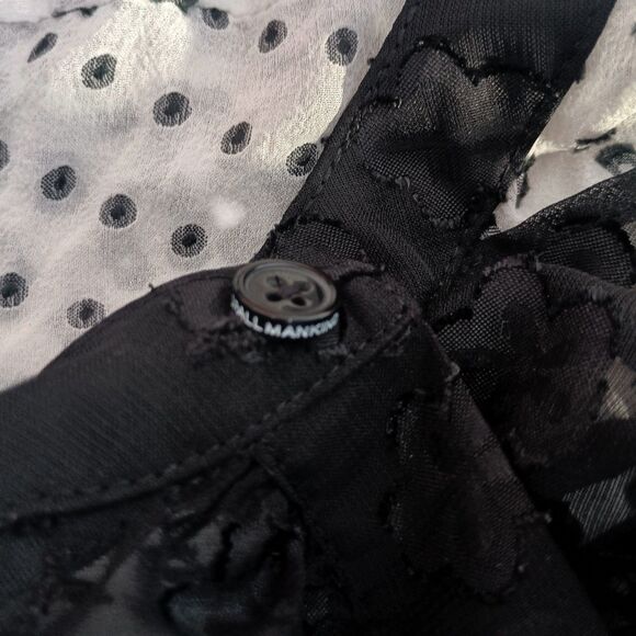 7 For All Mankind Silk Blouse Top Shirt Button Ruffle Long Sleeve White Black XS - Picture 5 of 6